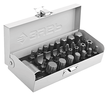 Набор ЗУБР: Биты специальные в металлическом боксе, PH, SL, HEX, TORX, SPLINE, 32 предмета