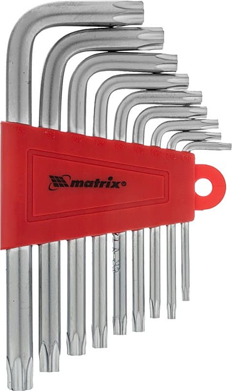 Набор ключей имбусовых TORX, 9 шт., Т10-Т50, CrV, короткие, сатин// Matrix