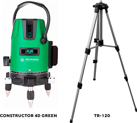 Лазерный уровень INSTRUMAX Constructor 4D GREEN+штанга элевационная LP-300 с треногой 3м