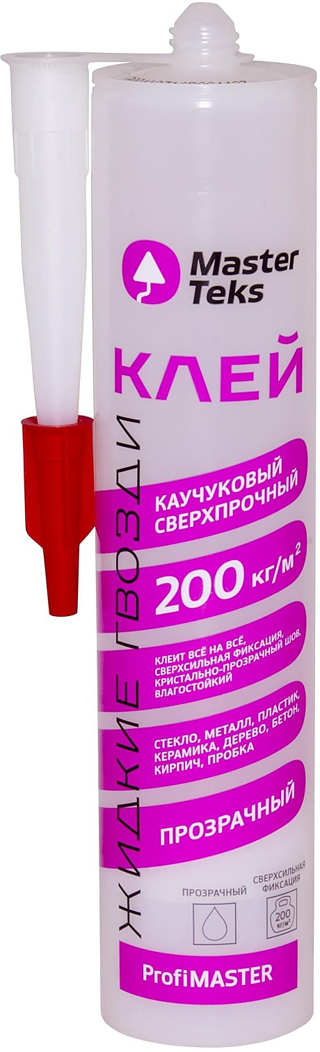 Клей каучуковый Жидкие гвозди сверхпрочный 200кг/м2 MasterTeks PM 300гр прозрачный