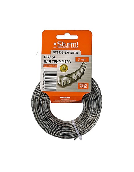 Леска для триммера, d=3.0 мм, l=15м, КРУЧЕНЫЙ КВАДРАТ, металл., картон, Sturm!