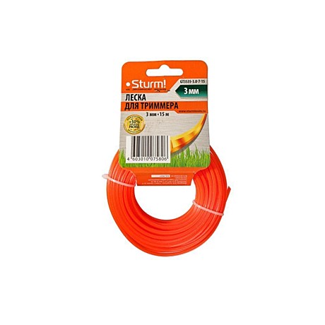 Леска для триммера, d=3.0 мм, l=15м, СЕМИГРАННИК, металлизир., картон, Sturm!