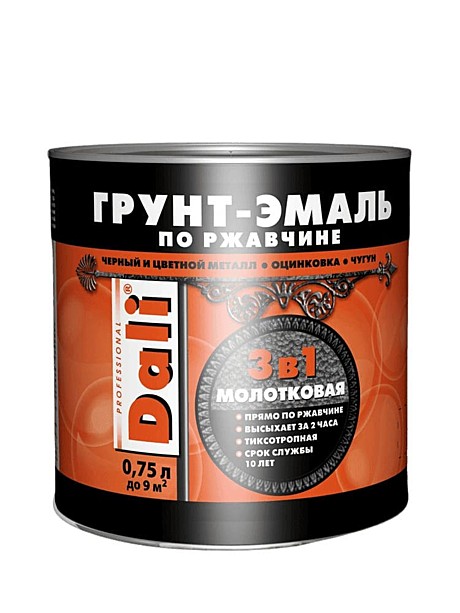 ЧЕРНЫЙ молотковая Грунт-Эмаль по ржавчине 0.75л Dali