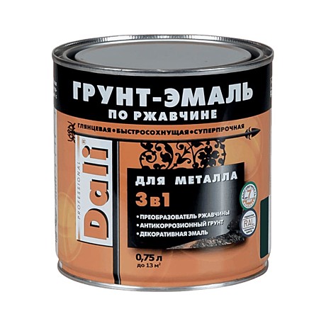 ЗЕЛЕНЫЙ МОХ (RAL 6005) Грунт-Эмаль по ржавчине 3в1 0.75л Dali