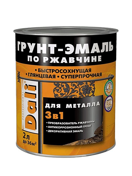 КРАСНАЯ (RAL 3001) Грунт-Эмаль по ржавчине 3в1 2л Dali
