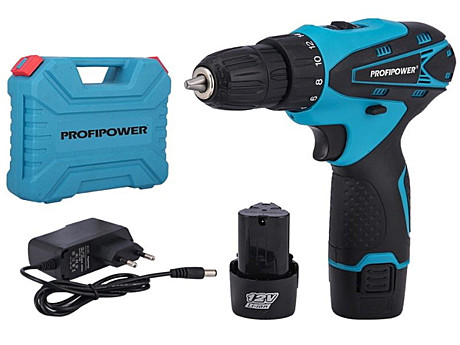 Дрель аккумуляторная Profipower MK-12BT 12В 350/1350об/м 30Нм БЗП 1*1,5Ач+зу кейс
