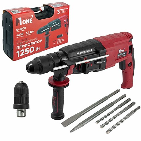 Перфоратор EH1250/30-1 (3-х режимн.3,2Дж,1250Вт,4600уд/мин, SDS+,КЕЙС,набор буров,съемн.патр) №1