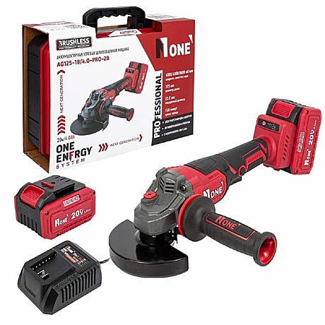 УШМ акк.бесщет. AG125-18/4.0-PRO-2B (20V, 125мм, элект.рег.обор.,2 аккум-4,0 Ач) №1