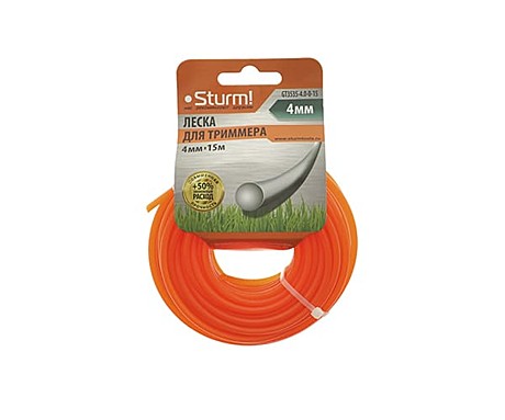 Леска для триммера, d=4.0 мм, l=15м, КРУГ, оранжевый, КАРТОН. Sturm!