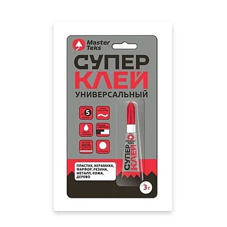 Супер-клей цианакрилатный универсальный MasterTeks 3гр прозрачный