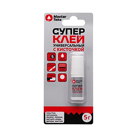 Супер-клей цианоакрилатный универсальный с кисточкой MasterTeks 5гр прозр.