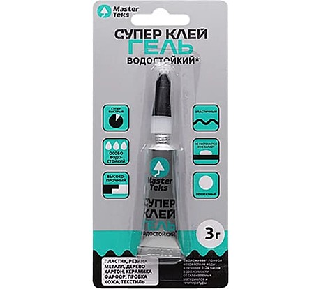 Супер-клей гель цианоакрилатный водостойкий MasterTeks 3гр прозрачный 